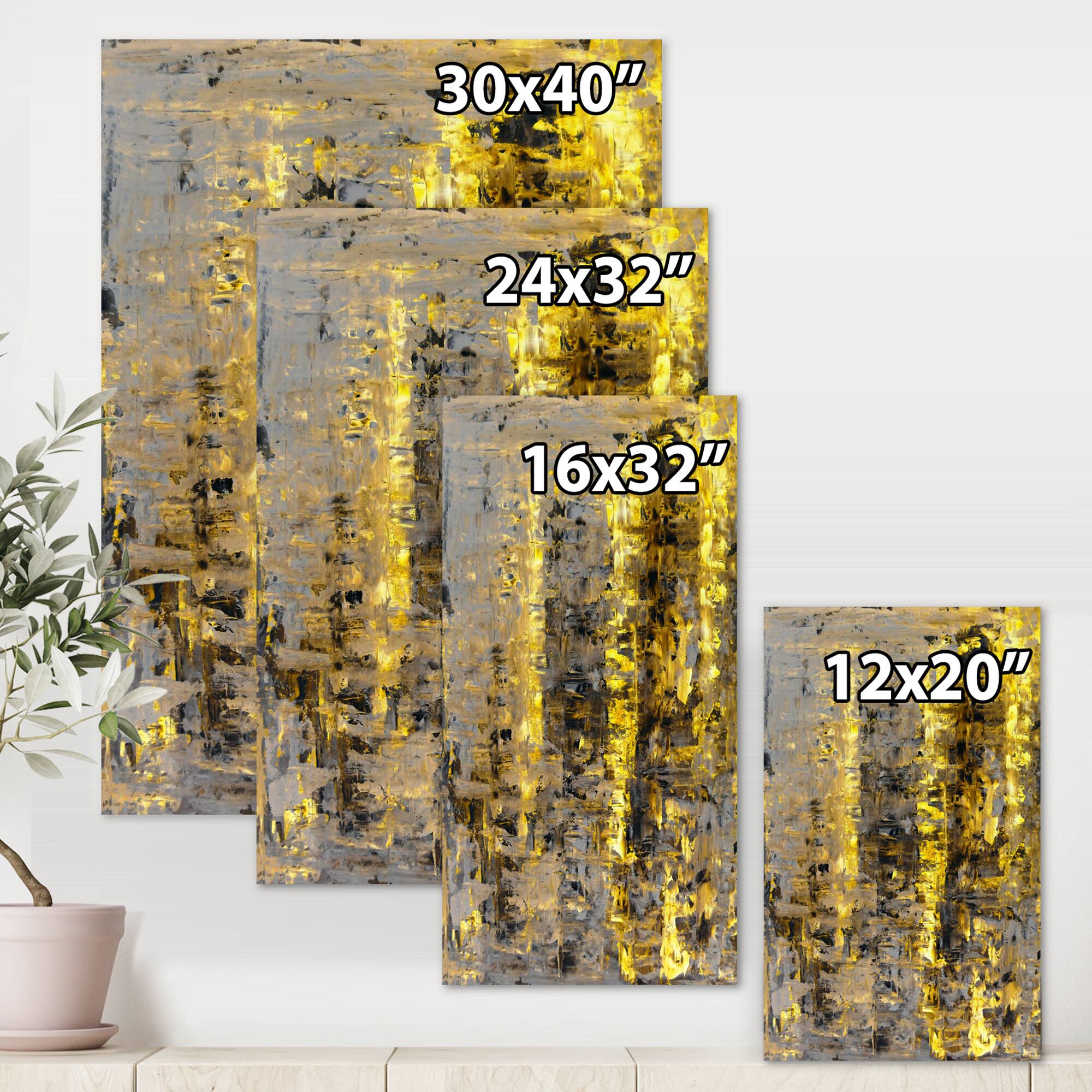 Designart - Yellow Meets Grey Abstract Art II